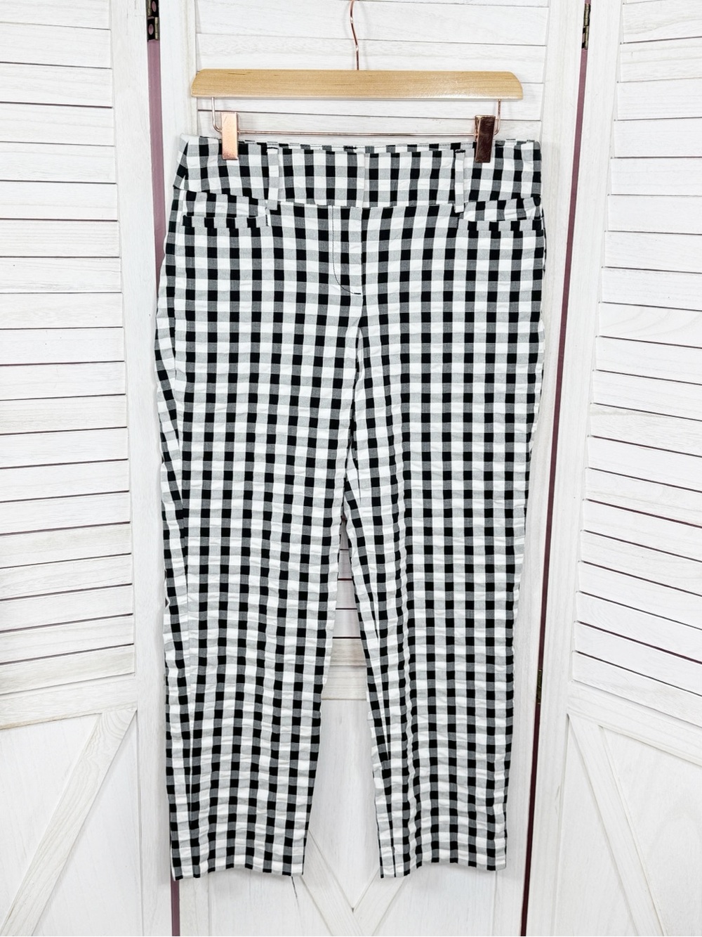 Loft Gingham‎ Buffalo Check Straight Leg Ankle Pants Black White Size 2